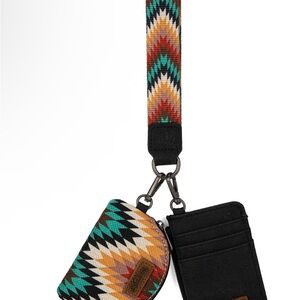 WG2211-W0051 Wrangler Southwestern Art Print Dual Pouch Wristlet -Black - New